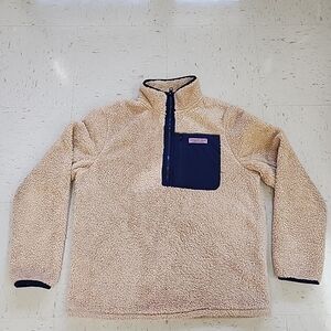 Vineyard Vines Sherpa Fleece Pullover 1/4 Zip Men's Size Small Stillwater Tan